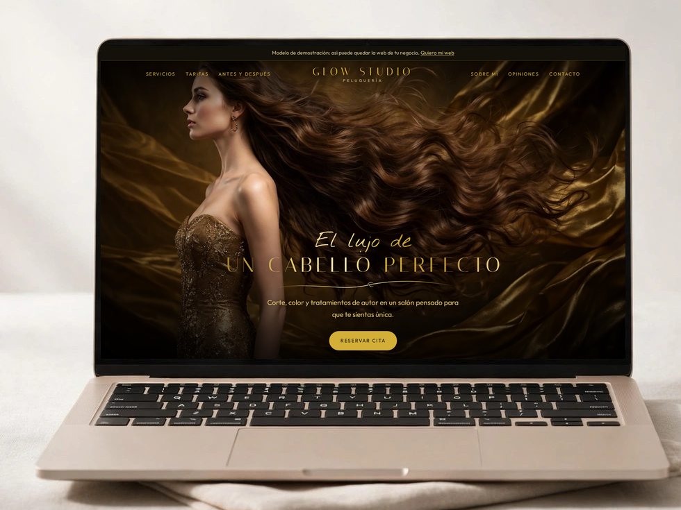 Web modelo Glow Studio en un portátil